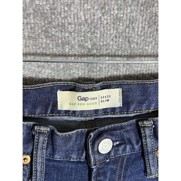 Gap Slim Straight Leg Distressed Jeans Mens Size 32x32 Stretch Blue Denim - Picture 3 of 16